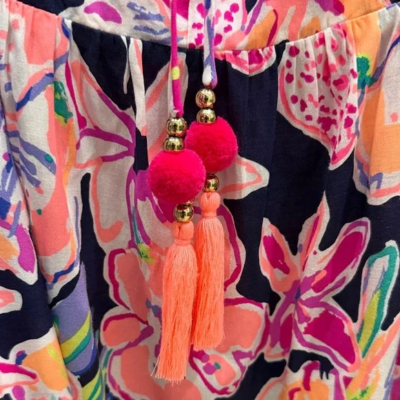 Lilly Pulitzer Alanna “Tipping Point” Pink and Blue Floral Blouse/Tunic/Top Med - Picture 3 of 15